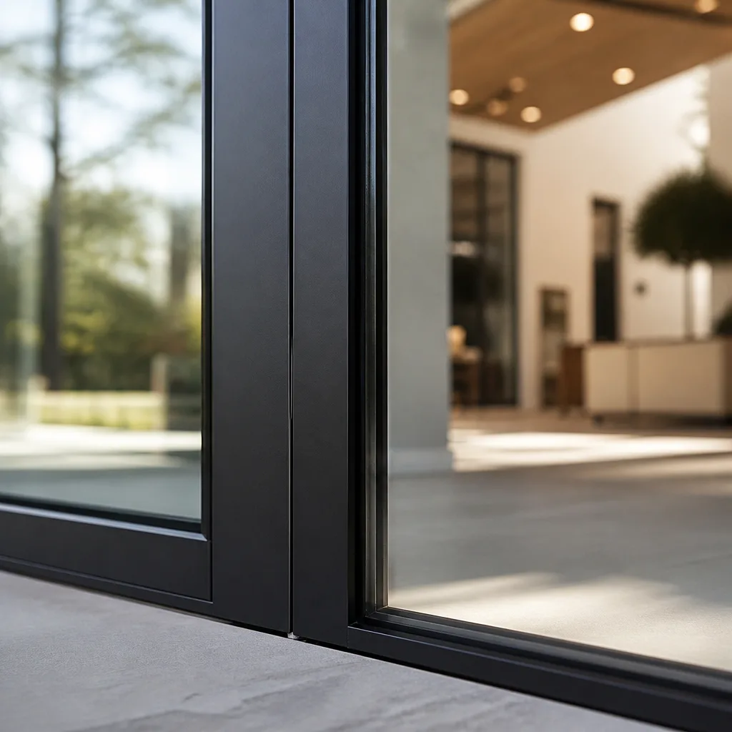 Modern black door frame installation showing clean architectural design