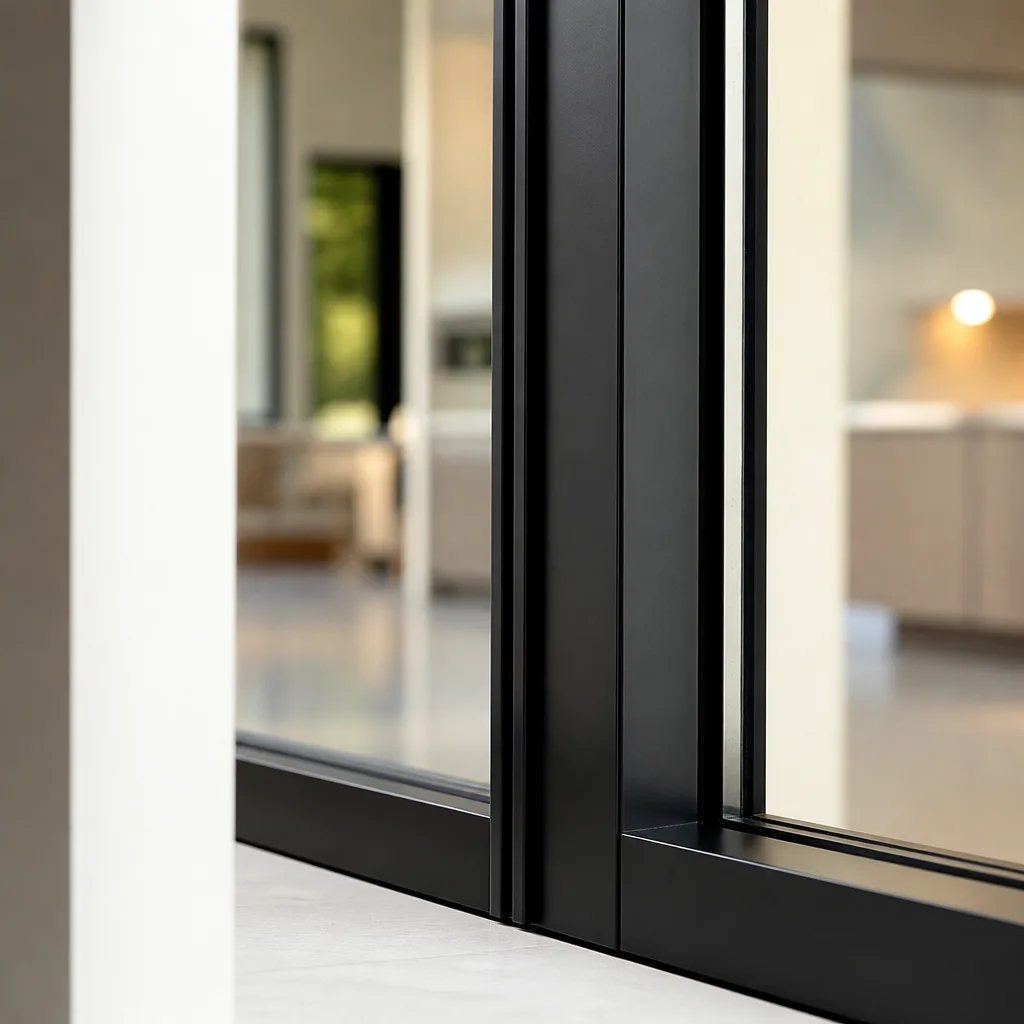 Modern black door frame installation in a contemporary home interior